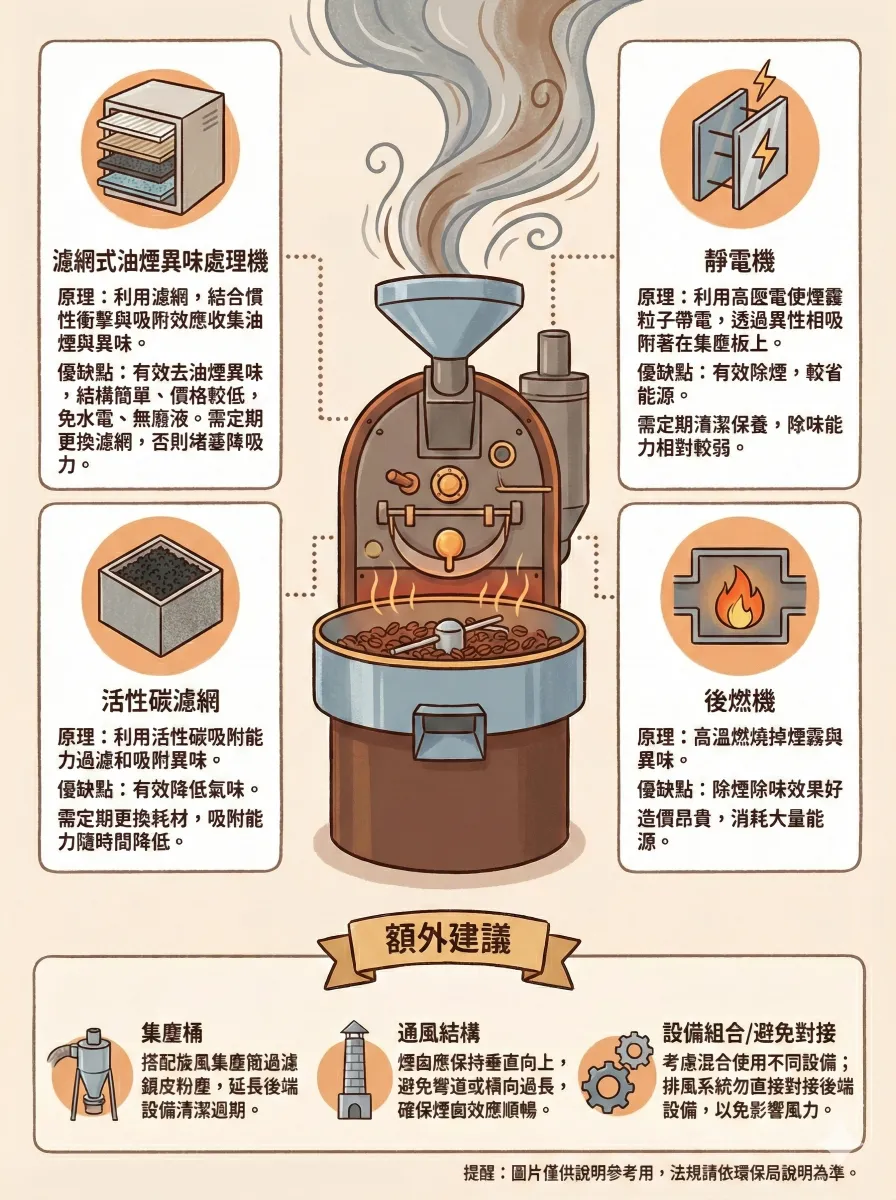咖啡烘豆排煙處理示意圖